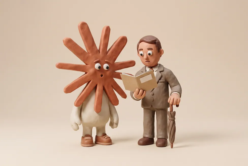The Claude character with an insurance broker with a claim folder and an umbrella